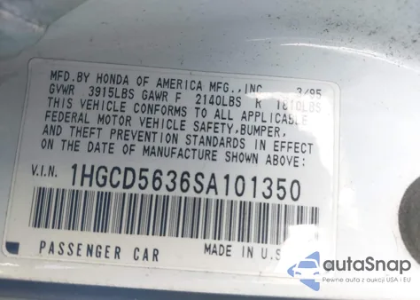 1995 Honda Accord Lx/Ex из США, поврежденный, VIN 1HGCD5636SA101350